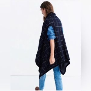 EUC Madewell Drape Front Windowpane Merino Wool Sweater Vest One Size Navy Blue